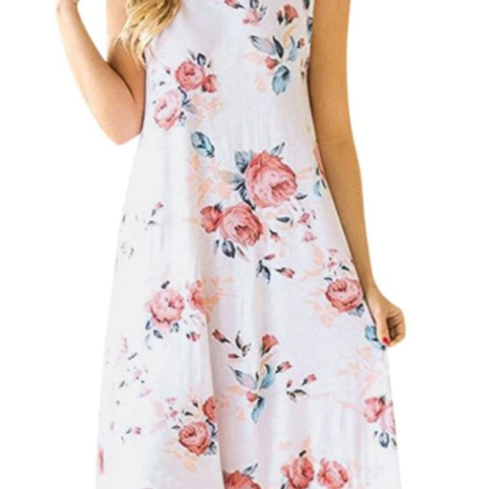 Sleeveless Boho Beach Floral Dress with Pockets XL